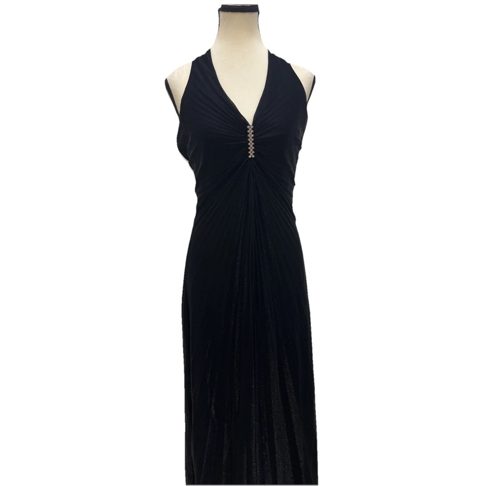 Cache Women's Black Halter Evening Dress‎ Gown Rhinestone Detail Size 10